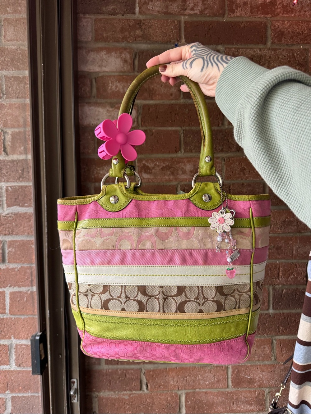 Coach Bleecker patchwork stripe tote bag